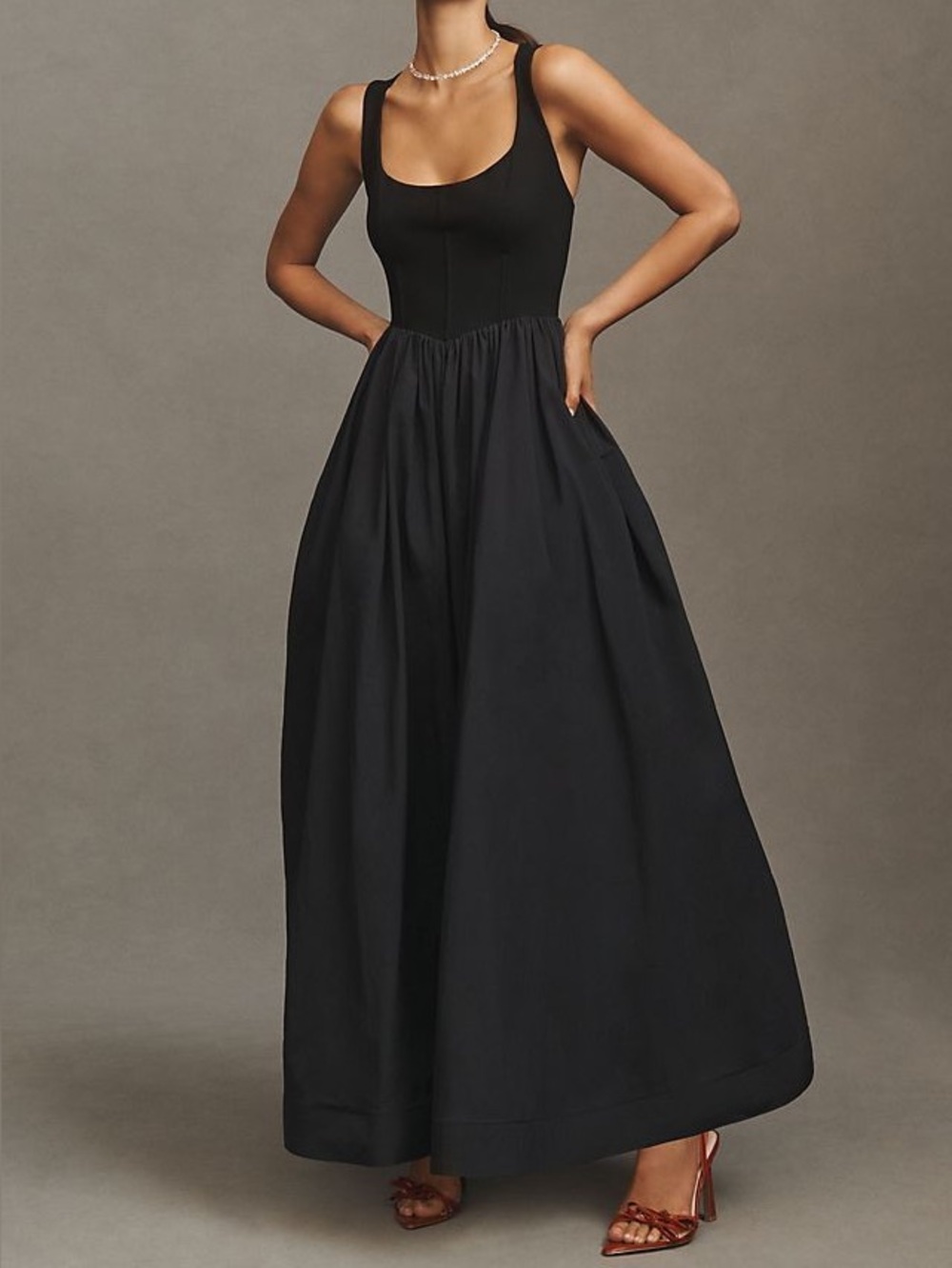 Anthropologie BHLDN Josie Scoop-Neck Corset Fit & Flare Maxi Dress in Black NWT
